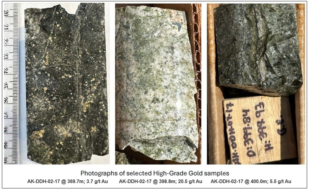 High Grade Core Samples Taken From Three Different 3 Meter Sections From Historical Hole Ak Ddh 02 17.