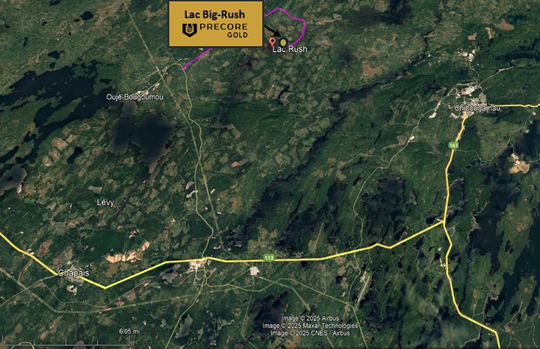 Map 2 Map Of Lac Big Rush Project, Ease Of Access To Location