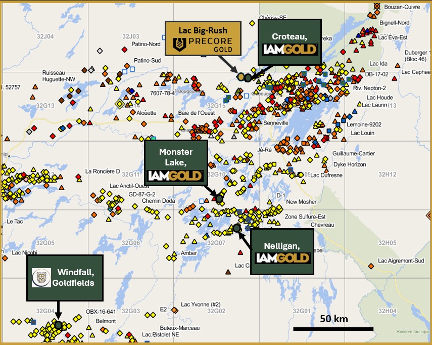 Figure 2. Map Of Lac Big Rsuh Property Location Among Importantdeposits In The Chibougamau Camp